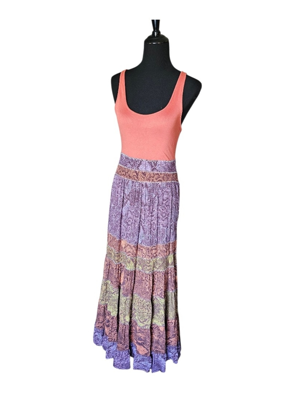 Anthropologie Colima Snake Print Tiered Maxi Dress S Boho Balletcore